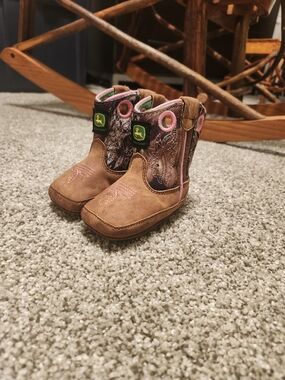 John Deere Brown and Pink Toddlers' Cowboy Boots